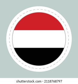 Sticker ball with flag of Yemen. Round sphere, template icon. National symbol. Glossy realistic ball, 3D abstract vector illustration. Big bubble.