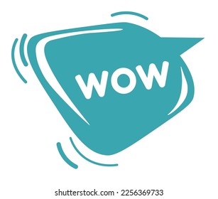 Pegatina o pancarta para expresar emociones o pensamientos, aislada exclamación de guau. Reacción sorpresa en la conversación, charlando o hablando con interés. Cuadro de diálogo o charla. Vector de estilo plano