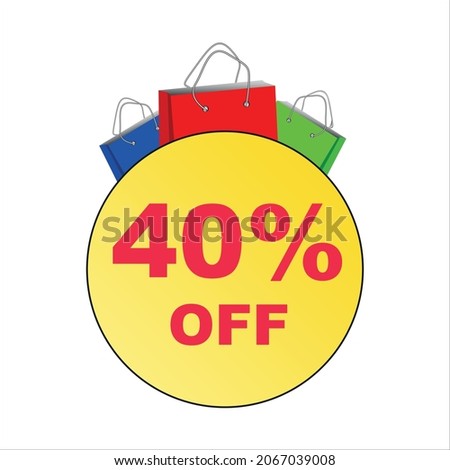 Sticker banner special offer 40% off. Discount and sale. Shop bag and yellow circle