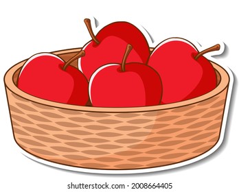 Sticker basket with many red apples illustration