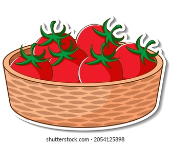 Sticker basket with many tomatoes illustration