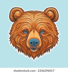 Sticker A bear head, rendered in a detailed vector style, on white background..