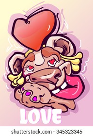 Sticker. Bear and heart. Love.