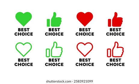 Sticker best choice. Best choice with thumb up and hearts