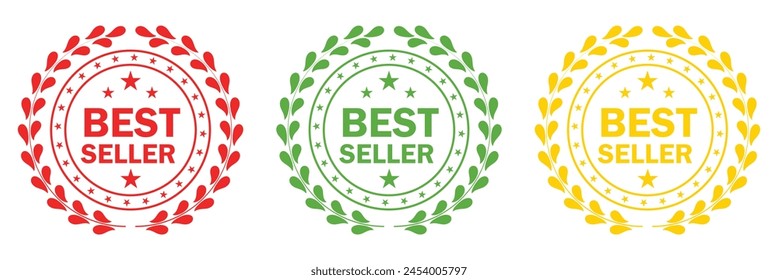 Sticker best seller set isolated premium quality perfect for mark best seller product book cover label. vector. EPS 10