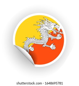 Sticker of Bhutan flag with peel off corner isolated on white background. Paper banner or circle curl label sticker with flip edge. Vector color post note for advertising design
