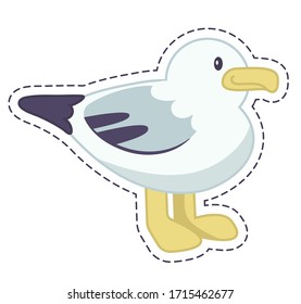 Sticker bird Seagull.Cute funny character for kids. Vector stylized image for use as a design element, sticker, or sticker. Color version isolated on a white background.