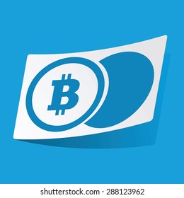 Sticker with bit coin icon, isolated on blue