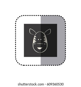 sticker of black background square with face of zebra vector illustration