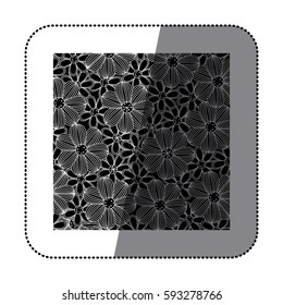 sticker black background with white contour flowers set vector illustration