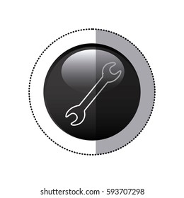 sticker black circular frame with wrench tool icon vector illustration