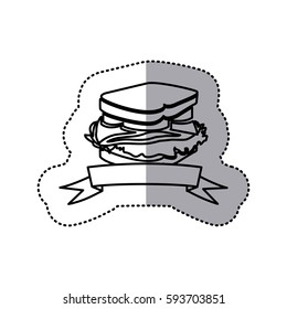 sticker black contour of sandwich with ribbon vector illustration