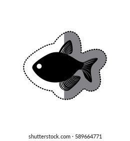 sticker black silhouette graphic with fish vector illustration