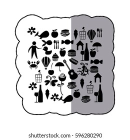 sticker black silhouette set elements daily life icon vector illustration
