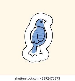 Sticker Blue Bird On A Beige Background. Groove Style. Sketch for printing on children's products, posters, fabric, wallpaper. Vector illustration
