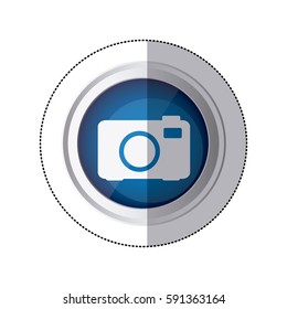 sticker blue circular button with silhouette analog camera vector illustration