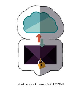 sticker blue cloud with arrows in opposite direction with enveloped and padlock