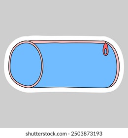 Sticker with blue cylinder pencil case, doodle style vector