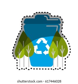 sticker blue recycle can with plants icon