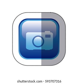 sticker blue square frame with analog camera icon vector illustration