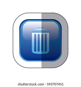 sticker blue square frame with trash container icon vector illustration