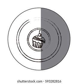 sticker blurred silhouette circular frame with cherry cupcake icon vector illustration