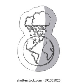 sticker blurred silhouette earth world cloud with cumulus of clouds with snow rain vector illustration