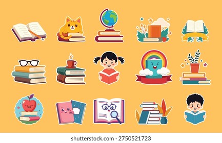 Sticker book day vector graphic illustration set