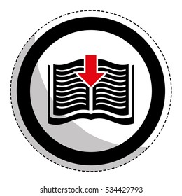 sticker of book with download arrow icon over white background. electronic book concept. vector illustration