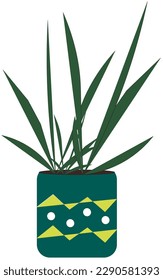 sticker. bookmark. indoor flower, in a pot with white dots and yellow triangles. white lining.
vector