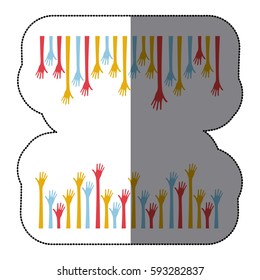 sticker border colorful set hands up and opened icon vector illustration