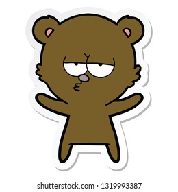 pegatina de una caricatura de oso aburrido
