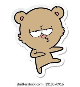 sticker of a bored bear cartoon dancing