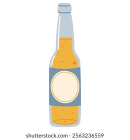 Sticker bottle of beer isolated on transparent background. Lager beer glass bottle icon drawing mockup. Vector illustration EPS10