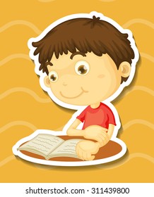 Sticker of a boy reading book illustration