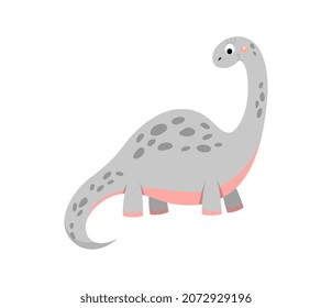 Sticker of brachiosaurus. Badges for schoolchildrens backpacks. BC history, mythical creatures, life on planet, Earth. Graphic elements for website, archeology. Cartoon flat vector illustration