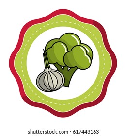 sticker broccoli and garlic vegetable icon