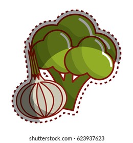 sticker broccoli and onion vegetable icon
