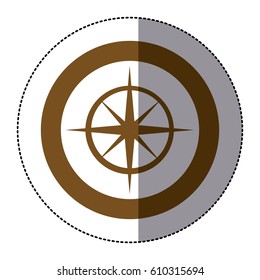 sticker brown circular frame with silhouette compass star icon vector illustration