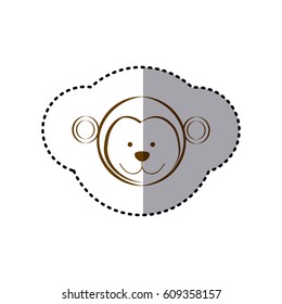 sticker with brown line contour of face of monkey vector illustration