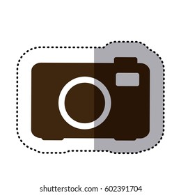 sticker brown silhouette analog camera icon flat vector illustration