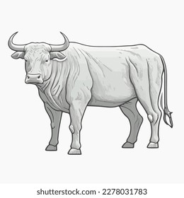 Sticker Bull white outline. flat vector illustration,