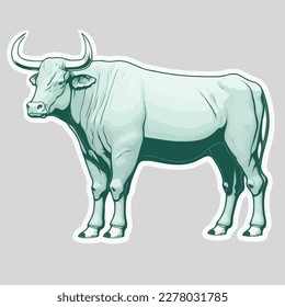 Sticker Bull white outline. flat vector illustration,