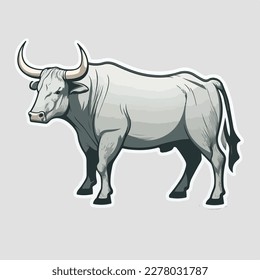 Sticker Bull white outline. flat vector illustration,