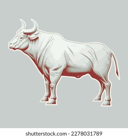 Sticker Bull white outline. flat vector illustration,