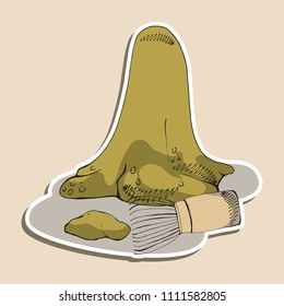 Sticker a bunch of tea, dried grass and spoon, shovel. Colorful hand drawn vector stock illustration.