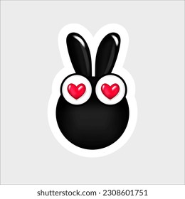 Sticker. The bunny looks with amorous eyes. Vector design. Character illustration.Love.