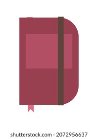 Pegatina del cuaderno de Borgoña. Diario para registrar sus pensamientos. Bienes personales, papel. Hermosa cubierta, regalo, femenina. Autodesarrollo, grabación de ideas inteligentes. Dibujo vectorial plano de dibujos animados
