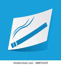 Sticker with burning cigarette icon, isolated on blue