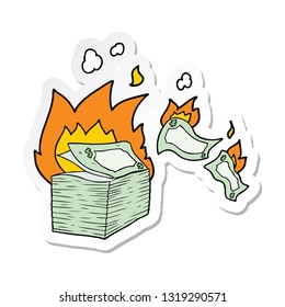 sticker of a burning money cartoon